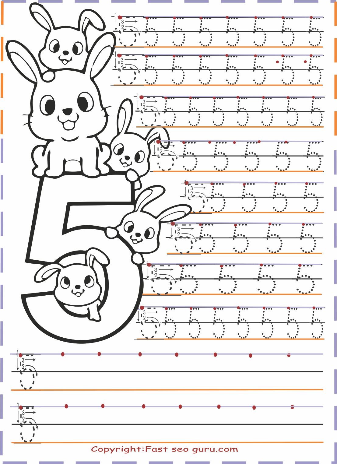 Preschool number 5 tracing worksheets